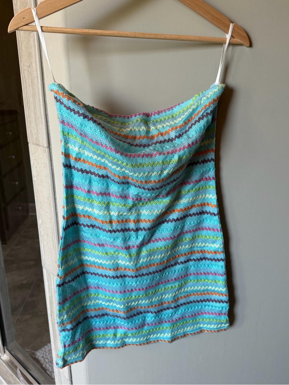 Striped Aqua Knit Mini Dress - Aqua Multicolor